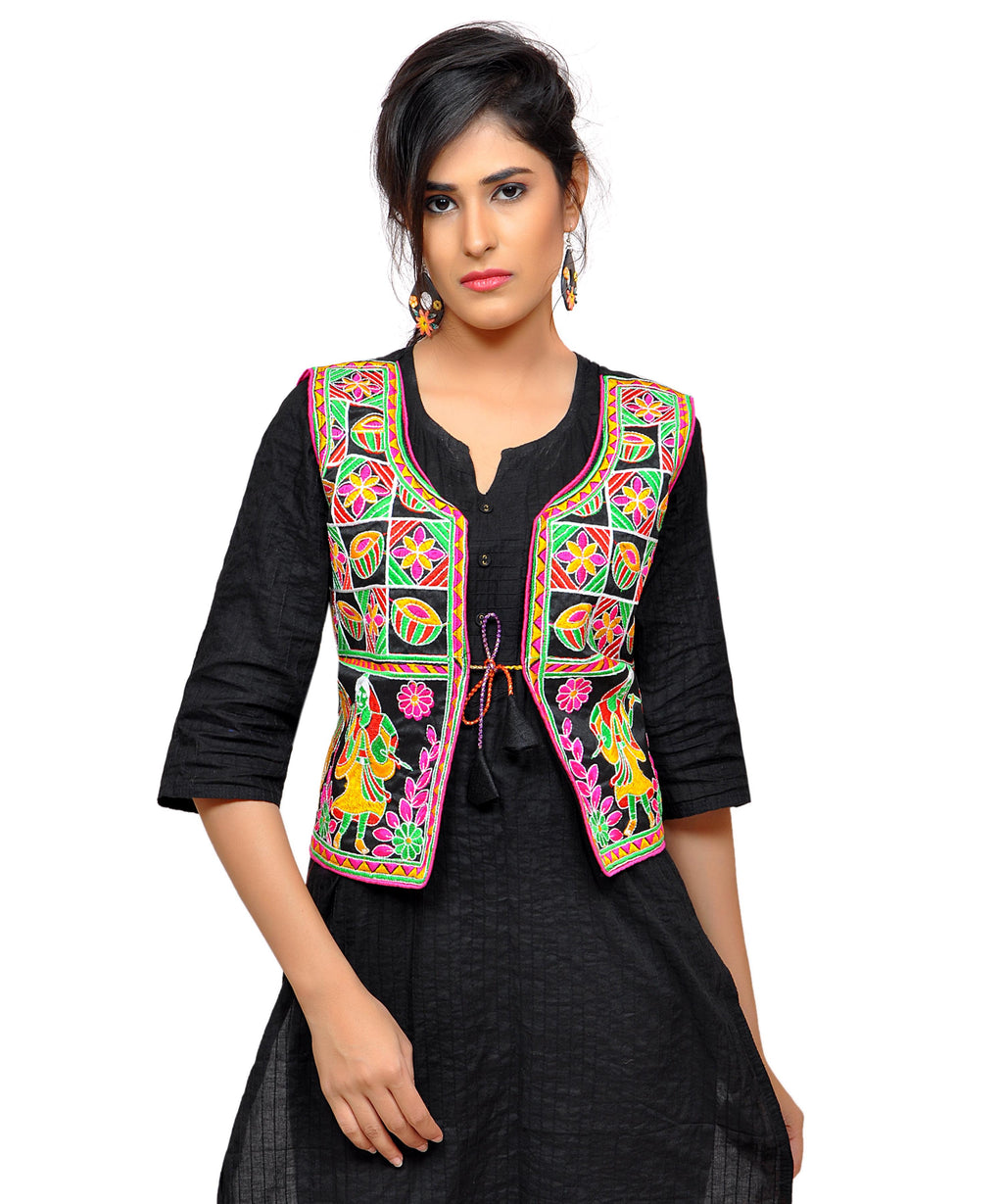 Dupion Silk Kutchi Embroidered Waist Length Jacket/Koti/Shrug (Circus) - MJK-CIRCUS01
