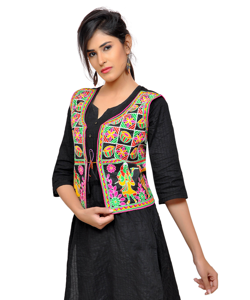 Dupion Silk Kutchi Embroidered Waist Length Jacket/Koti/Shrug (Circus) - MJK-CIRCUS01