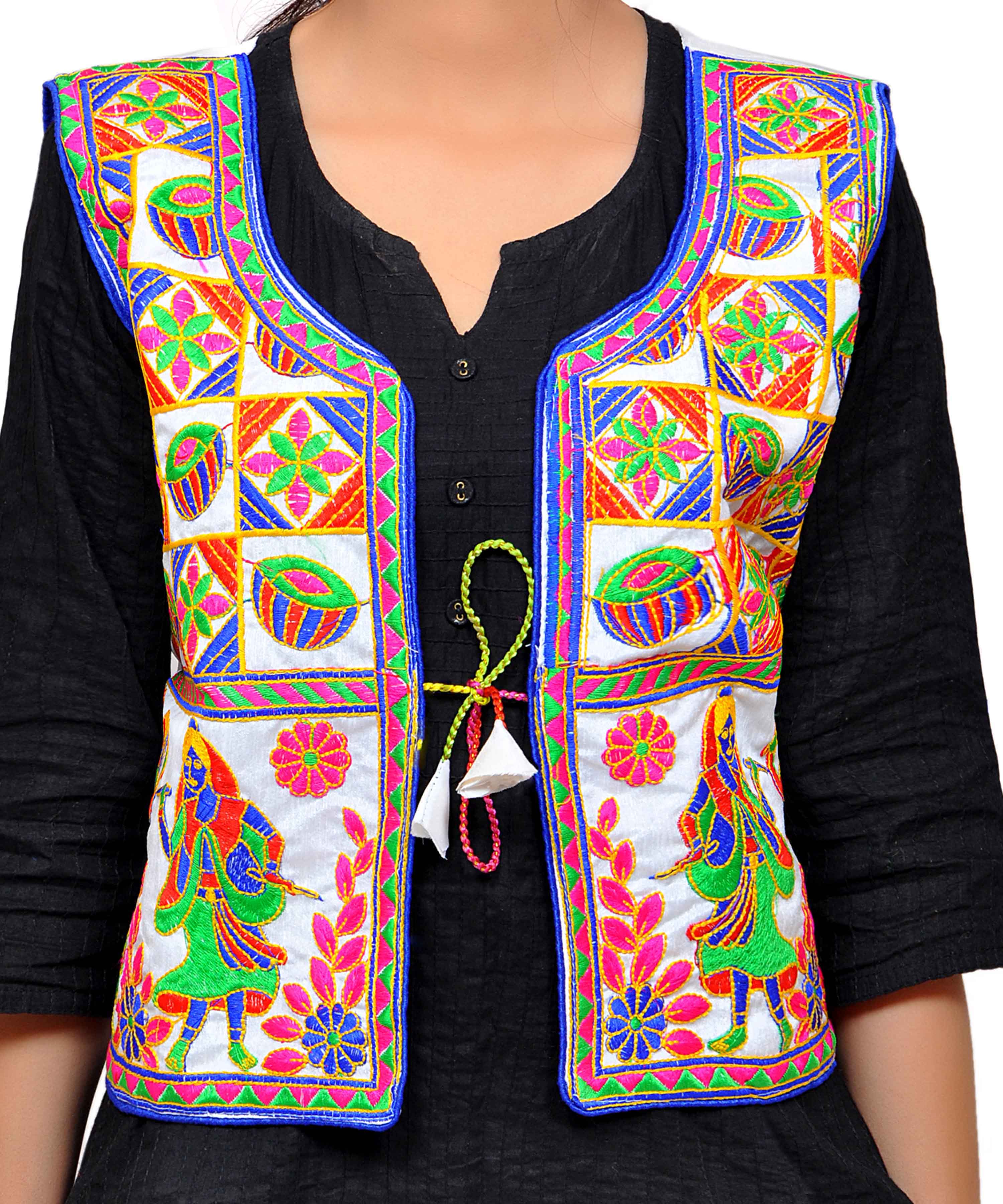 Dupion Silk Kutchi Embroidered Waist Length Jacket/Koti/Shrug (Disco) - MJK-DISCO02