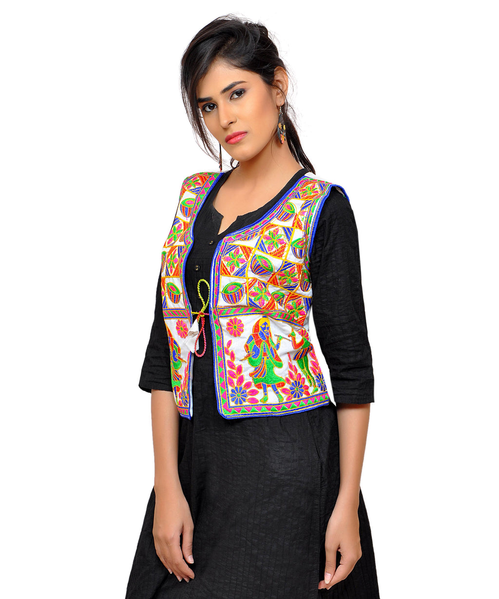 Dupion Silk Kutchi Embroidered Waist Length Jacket/Koti/Shrug (Circus) - MJK-CIRCUS02