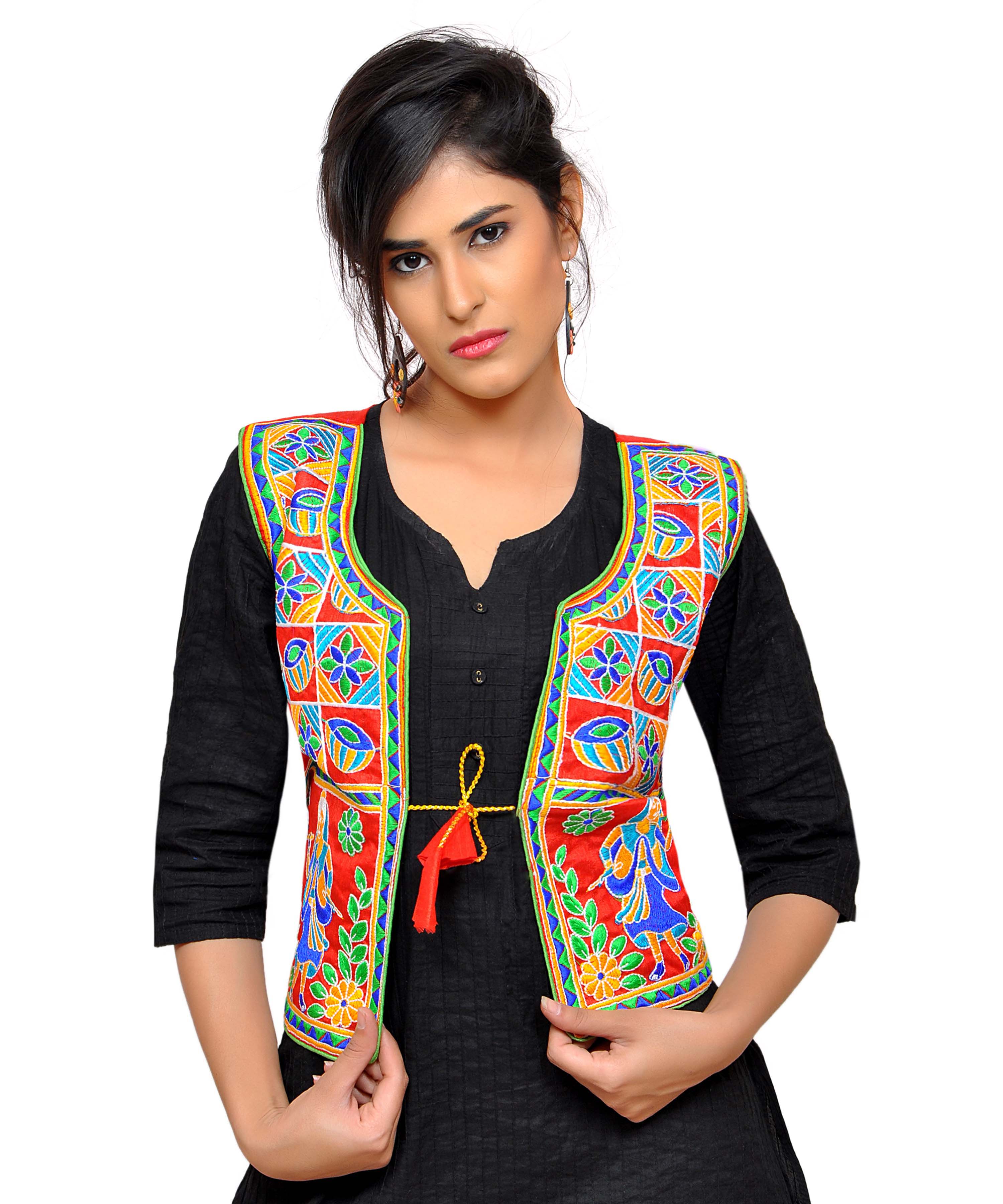 Dupion Silk Kutchi Embroidered Waist Length Jacket/Koti/Shrug (Disco) - MJK-DISCO03