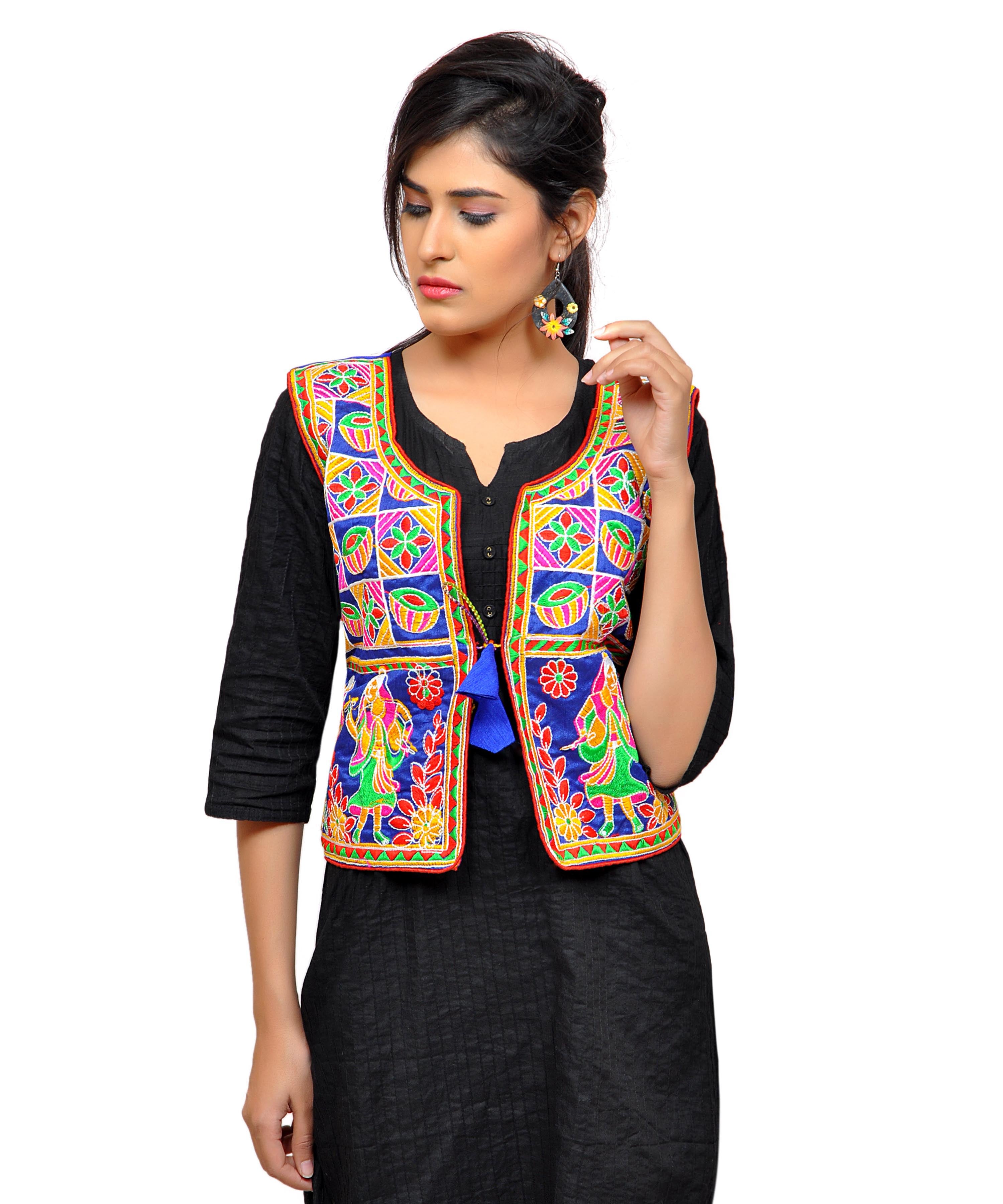 Dupion Silk Kutchi Embroidered Waist Length Jacket/Koti/Shrug (Disco) - MJK-DISCO04
