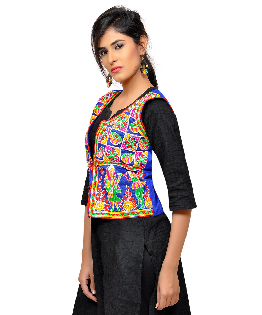 Dupion Silk Kutchi Embroidered Waist Length Jacket/Koti/Shrug (Disco) - MJK-DISCO04