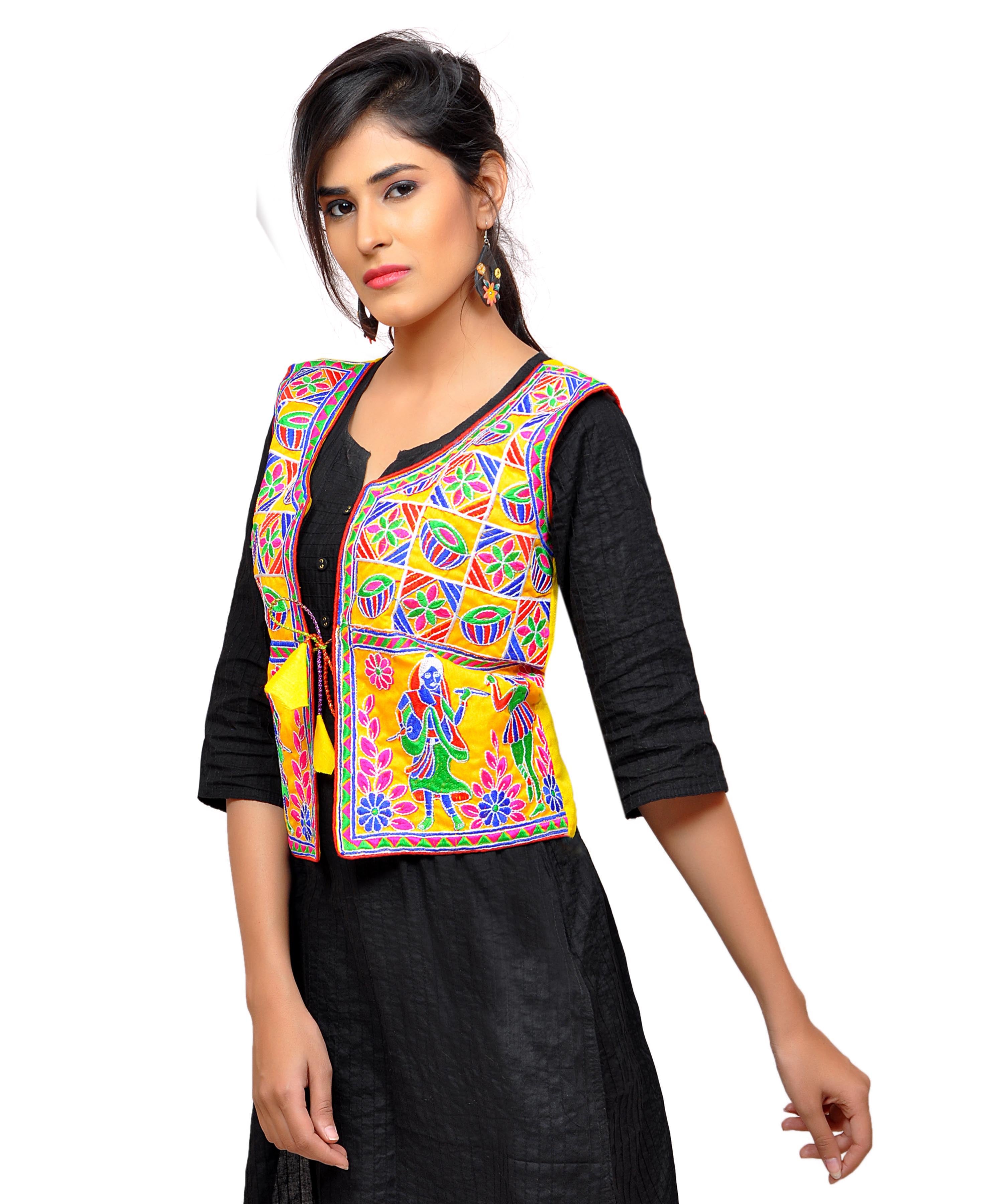 Dupion Silk Kutchi Embroidered Waist Length Jacket/Koti/Shrug (Disco) - MJK-DISCO05