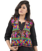Banjara India Women's Dupion Silk Kutchi Embroidered Sleeveless Waist Length Jacket/Koti/Shrug (Garba) - MJK-GRB01 - Banjara India
