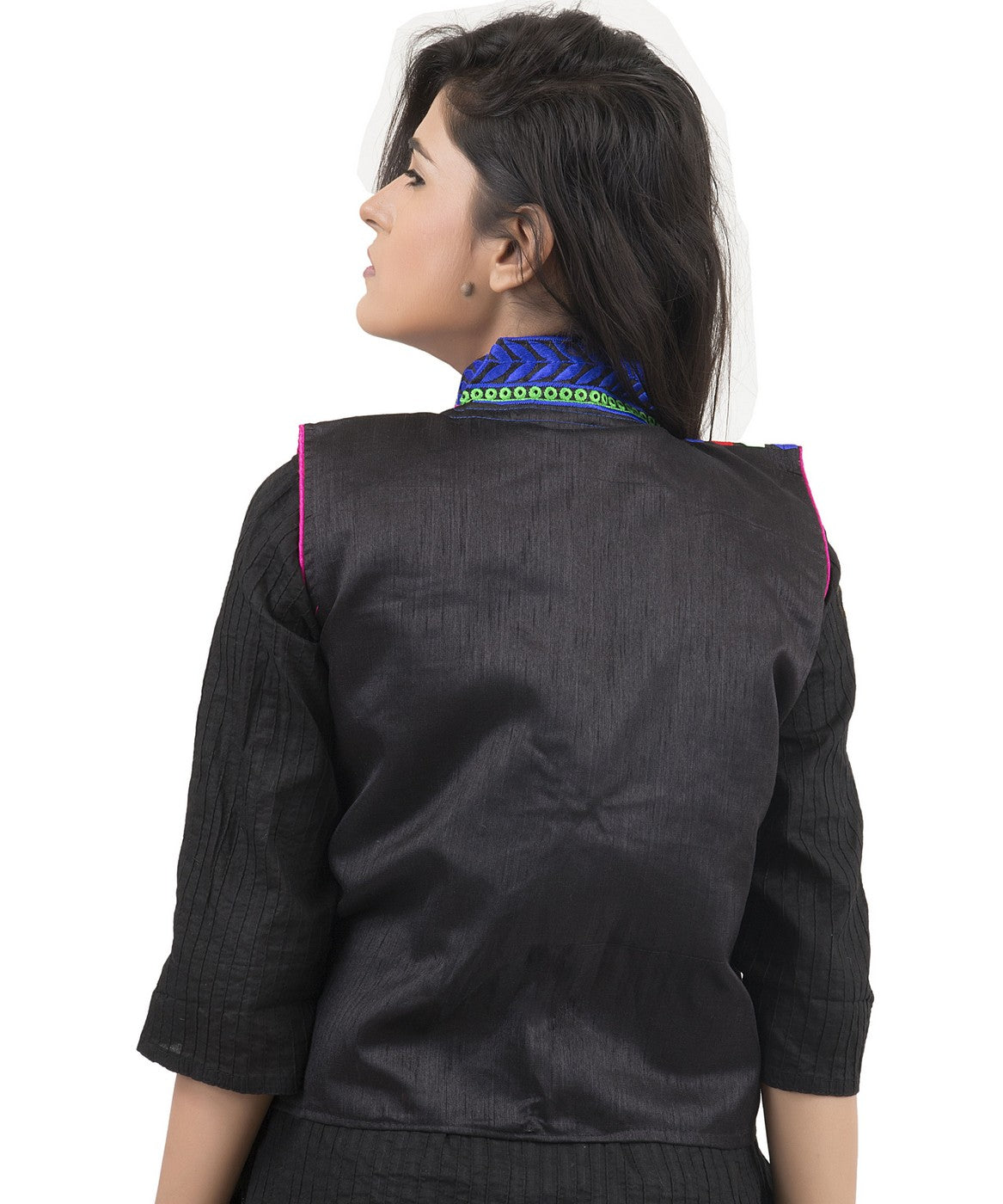 Banjara India Women's Dupion Silk Kutchi Embroidered Sleeveless Waist Length Jacket/Koti/Shrug (Garba) - MJK-GRB01 - Banjara India