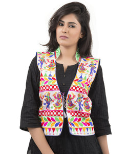 Banjara India Women's Dupion Silk Kutchi Embroidered Sleeveless Waist Length Jacket/Koti/Shrug (Garba) - MJK-GRB02 - Banjara India
