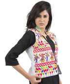 Banjara India Women's Dupion Silk Kutchi Embroidered Sleeveless Waist Length Jacket/Koti/Shrug (Garba) - MJK-GRB02 - Banjara India