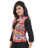 Banjara India Women's Dupion Silk Kutchi Embroidered Sleeveless Waist Length Jacket/Koti/Shrug (Garba) - MJK-GRB03 - Banjara India