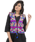 Banjara India Women's Dupion Silk Kutchi Embroidered Sleeveless Waist Length Jacket/Koti/Shrug (Garba) - MJK-GRB04 - Banjara India