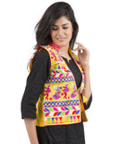 Banjara India Women's Dupion Silk Kutchi Embroidered Sleeveless Waist Length Jacket/Koti/Shrug (Garba) - MJK-GRB05 - Banjara India