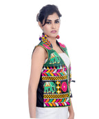Banjara India Women's Dupion Silk Kutchi Embroidered Sleeveless Waist Length Jacket/Koti/Shrug (Haathi) - MJK-HTH01 - Banjara India