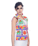 Banjara India Women's Dupion Silk Kutchi Embroidered Sleeveless Waist Length Jacket/Koti/Shrug (Haathi) - MJK-HTH02 - Banjara India