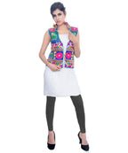 Banjara India Women's Dupion Silk Kutchi Embroidered Sleeveless Waist Length Jacket/Koti/Shrug (Haathi) - MJK-HTH04 - Banjara India