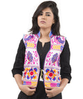 Banjara India Women's Dupion Silk Kutchi Embroidered Sleeveless Waist Length Jacket/Koti/Shrug (Pankhida) - MJK-PKHD02 - Banjara India