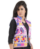 Banjara India Women's Dupion Silk Kutchi Embroidered Sleeveless Waist Length Jacket/Koti/Shrug (Pankhida) - MJK-PKHD02 - Banjara India