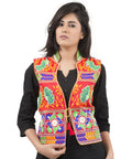 Banjara India Women's Dupion Silk Kutchi Embroidered Sleeveless Waist Length Jacket/Koti/Shrug (Pankhida) - MJK-PKHD03 - Banjara India