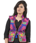 Banjara India Women's Dupion Silk Kutchi Embroidered Sleeveless Waist Length Jacket/Koti/Shrug (Pankhida) - MJK-PKHD04 - Banjara India