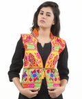 Banjara India Women's Dupion Silk Kutchi Embroidered Sleeveless Waist Length Jacket/Koti/Shrug (Pankhida) - MJK-PKHD05 - Banjara India