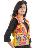 Banjara India Women's Dupion Silk Kutchi Embroidered Sleeveless Waist Length Jacket/Koti/Shrug (Pankhida) - MJK-PKHD05 - Banjara India