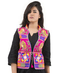 Banjara India Women's Dupion Silk Kutchi Embroidered Sleeveless Waist Length Jacket/Koti/Shrug (Pankhida) - MJK-PKHD06 - Banjara India