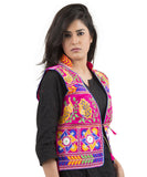 Banjara India Women's Dupion Silk Kutchi Embroidered Sleeveless Waist Length Jacket/Koti/Shrug (Pankhida) - MJK-PKHD06 - Banjara India