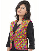 Banjara India Women's Dupion Silk Kutchi Embroidered Sleeveless Waist Length Jacket/Koti/Shrug (Rasna) - MJK-RAS01 - Banjara India