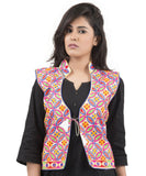 Banjara India Women's Dupion Silk Kutchi Embroidered Sleeveless Waist Length Jacket/Koti/Shrug (Rasna) - MJK-RAS02 - Banjara India