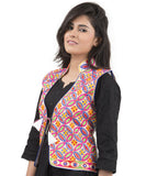 Banjara India Women's Dupion Silk Kutchi Embroidered Sleeveless Waist Length Jacket/Koti/Shrug (Rasna) - MJK-RAS02 - Banjara India