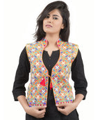 Banjara India Women's Dupion Silk Kutchi Embroidered Sleeveless Waist Length Jacket/Koti/Shrug (Rasna) - MJK-RAS03 - Banjara India