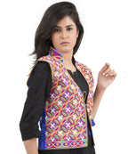 Banjara India Women's Dupion Silk Kutchi Embroidered Sleeveless Waist Length Jacket/Koti/Shrug (Rasna) - MJK-RAS04 - Banjara India