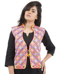Banjara India Women's Dupion Silk Kutchi Embroidered Sleeveless Waist Length Jacket/Koti/Shrug (Rasna) - MJK-RAS05 - Banjara India