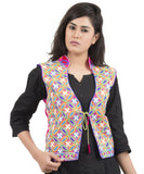Banjara India Women's Dupion Silk Kutchi Embroidered Sleeveless Waist Length Jacket/Koti/Shrug (Rasna) - MJK-RAS06 - Banjara India