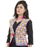 Banjara India Women's Dupion Silk Kutchi Embroidered Sleeveless Waist Length Jacket/Koti/Shrug (Rasna) - MJK-RAS06 - Banjara India