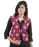 Banjara India Women's Dupion Silk Kutchi Embroidered Sleeveless Waist Length Jacket/Koti/Shrug (Sunflower) - MJK-SUN01 - Banjara India