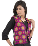 Banjara India Women's Dupion Silk Kutchi Embroidered Sleeveless Waist Length Jacket/Koti/Shrug (Sunflower) - MJK-SUN01 - Banjara India