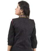 Banjara India Women's Dupion Silk Kutchi Embroidered Sleeveless Waist Length Jacket/Koti/Shrug (Sunflower) - MJK-SUN01 - Banjara India