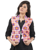 Banjara India Women's Dupion Silk Kutchi Embroidered Sleeveless Waist Length Jacket/Koti/Shrug (Sunflower) - MJK-SUN02 - Banjara India