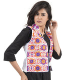Banjara India Women's Dupion Silk Kutchi Embroidered Sleeveless Waist Length Jacket/Koti/Shrug (Sunflower) - MJK-SUN02 - Banjara India