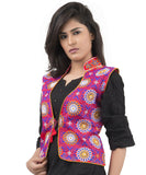 Banjara India Women's Dupion Silk Kutchi Embroidered Sleeveless Waist Length Jacket/Koti/Shrug (Sunflower) - MJK-SUN03 - Banjara India