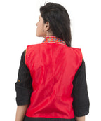 Banjara India Women's Dupion Silk Kutchi Embroidered Sleeveless Waist Length Jacket/Koti/Shrug (Sunflower) - MJK-SUN03 - Banjara India
