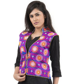 Banjara India Women's Dupion Silk Kutchi Embroidered Sleeveless Waist Length Jacket/Koti/Shrug (Sunflower) - MJK-SUN04 - Banjara India