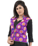 Banjara India Women's Dupion Silk Kutchi Embroidered Sleeveless Waist Length Jacket/Koti/Shrug (Sunflower) - MJK-SUN04 - Banjara India
