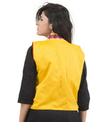 Banjara India Women's Dupion Silk Kutchi Embroidered Sleeveless Waist Length Jacket/Koti/Shrug (Sunflower) - MJK-SUN05 - Banjara India