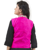 Banjara India Women's Dupion Silk Kutchi Embroidered Sleeveless Waist Length Jacket/Koti/Shrug (Sunflower) - MJK-SUN06 - Banjara India