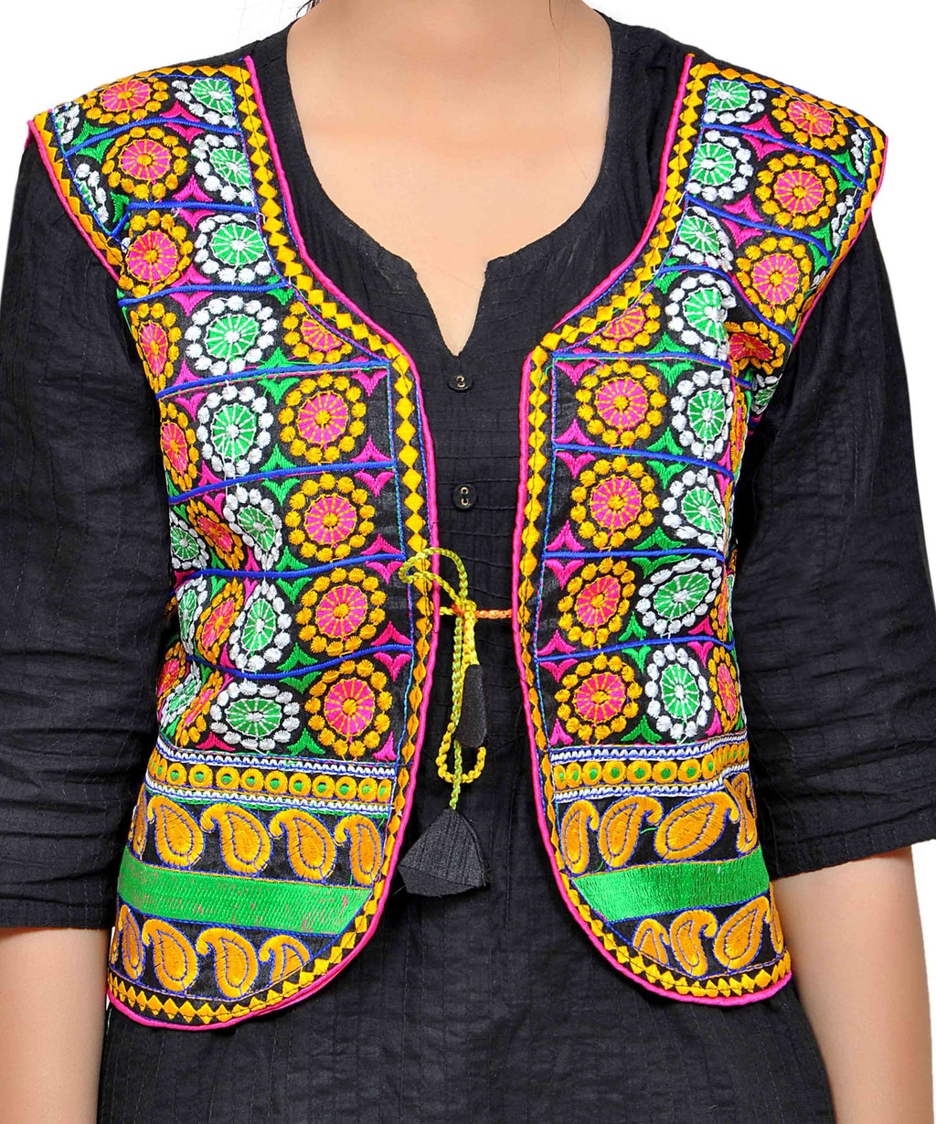 Dupion Silk Kutchi Embroidered Waist Length Jacket/Koti/Shrug (Chakkar) - MJK-CKKR01