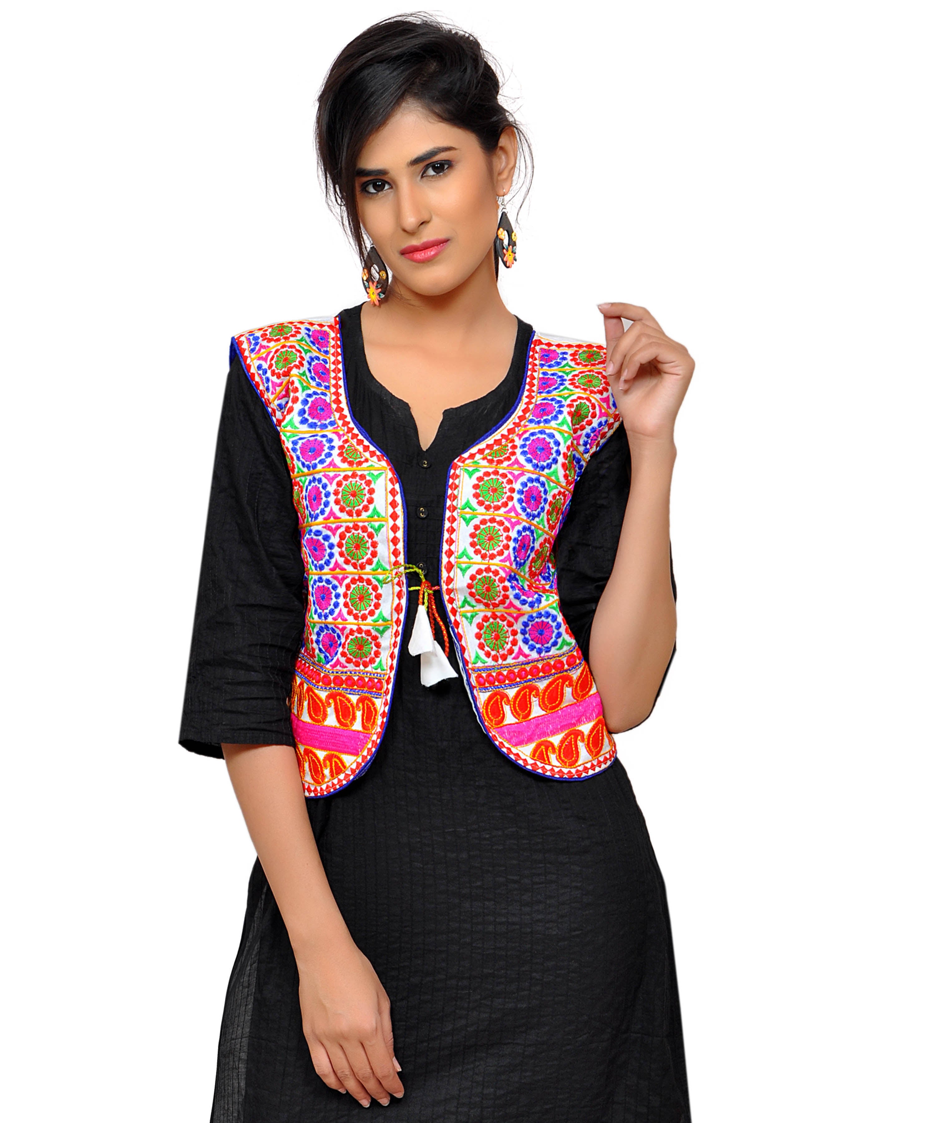 Dupion Silk Kutchi Embroidered Waist Length Jacket/Koti/Shrug (Chakkar) - MJK-CKKR02