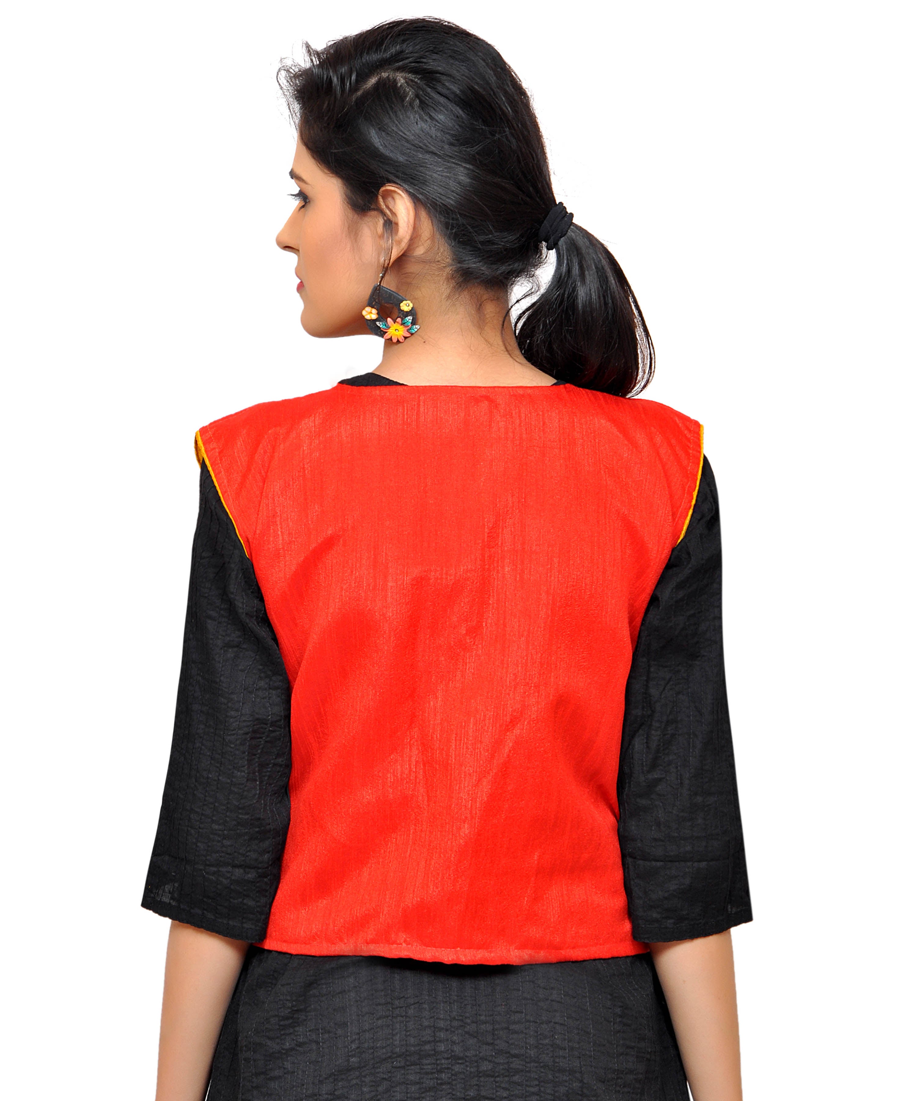 Dupion Silk Kutchi Embroidered Waist Length Jacket/Koti/Shrug (Chakkar) - MJK-CKKR03