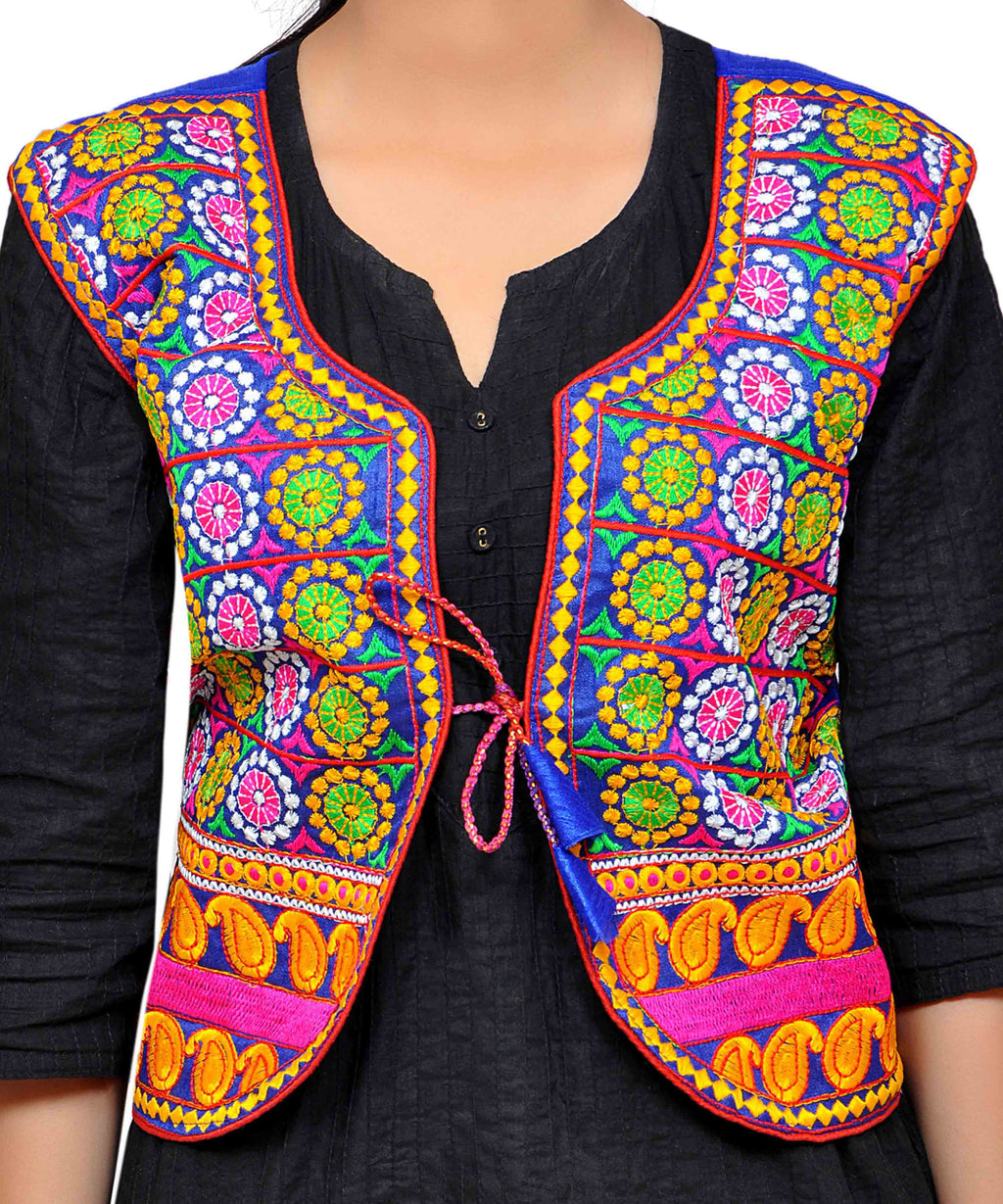 Dupion Silk Kutchi Embroidered Waist Length Jacket/Koti/Shrug (Chakkar) - MJK-CKKR04