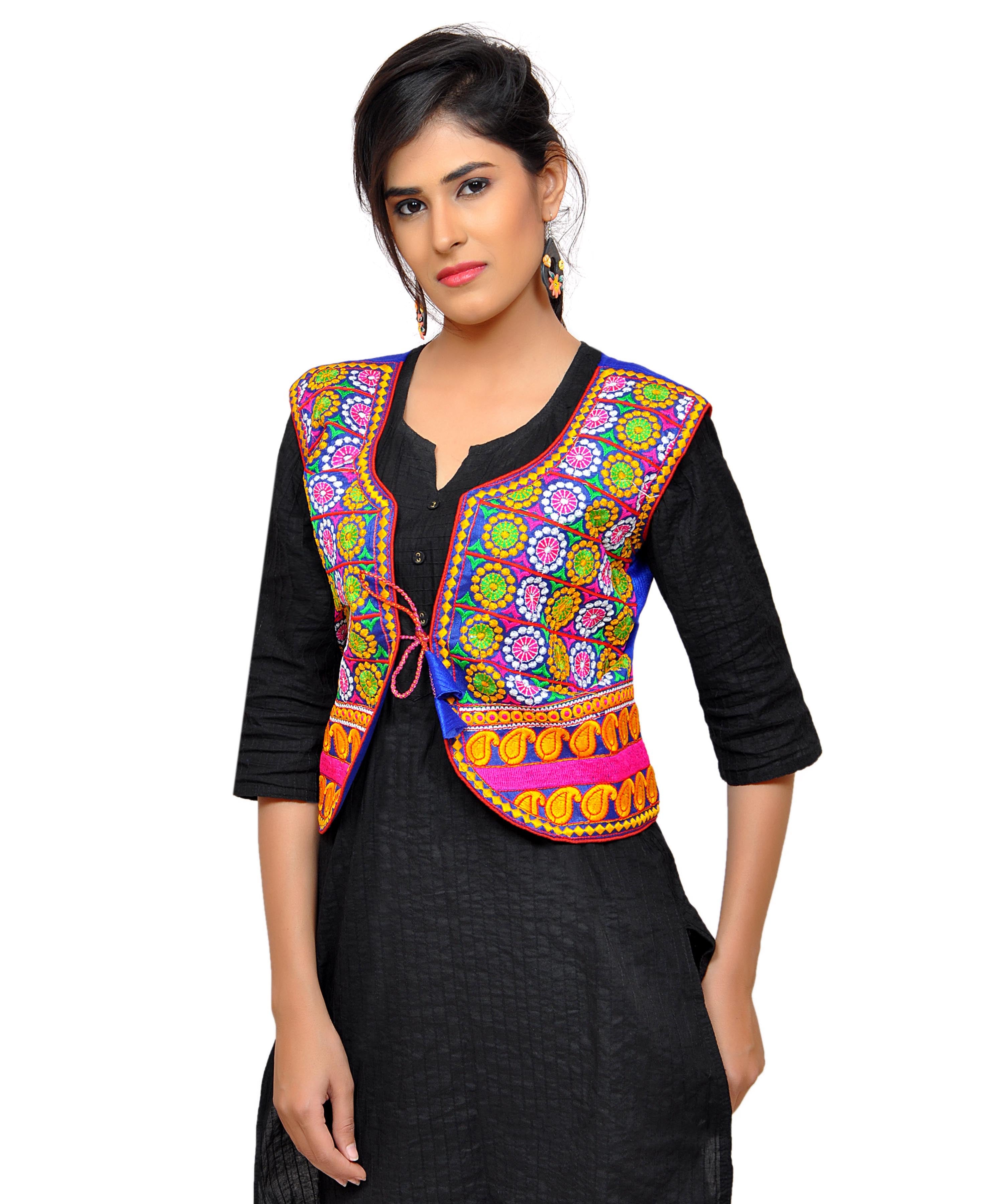 Dupion Silk Kutchi Embroidered Waist Length Jacket/Koti/Shrug (Chakkar) - MJK-CKKR04